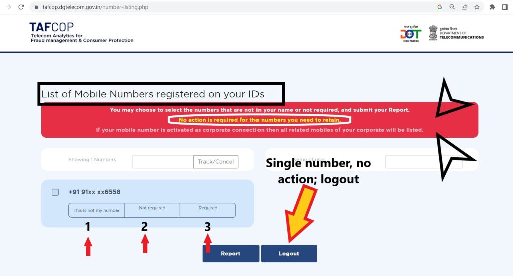 List of mobile numbers registered on your id
