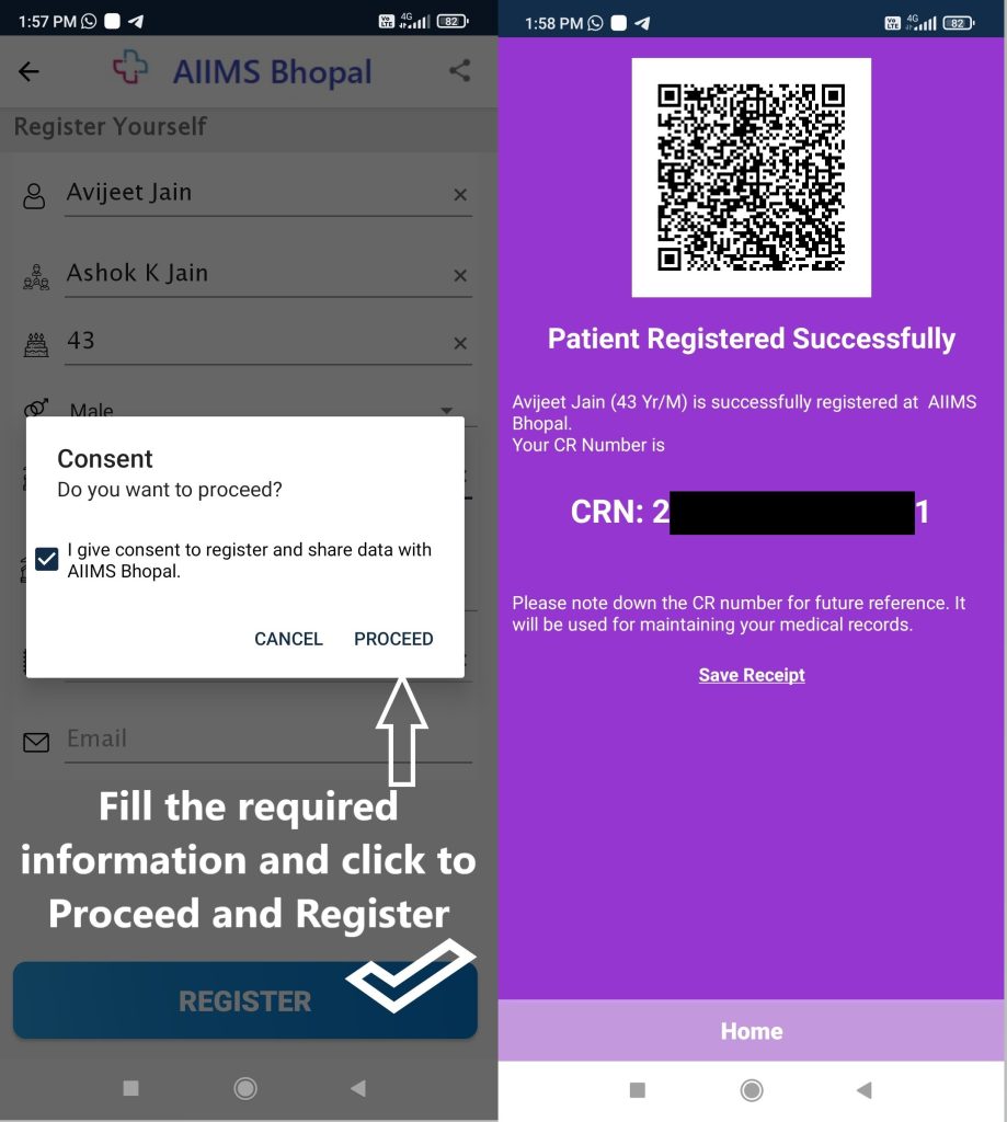 Registration with mobile number: Online appointment in AIIMS Bhopal 