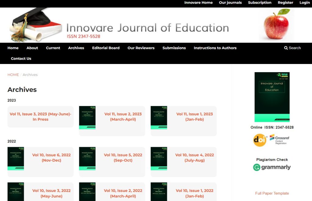 Innovare Journal of Education: Journal Innovare Academic Sciences