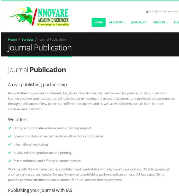 Innovare Academic Sciences Journal Publication
